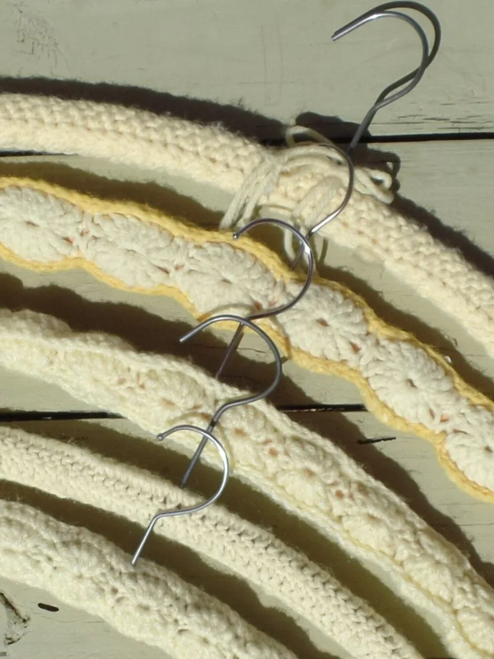 Vintage Hand Crocheted Hangers SET of 5 CREAM